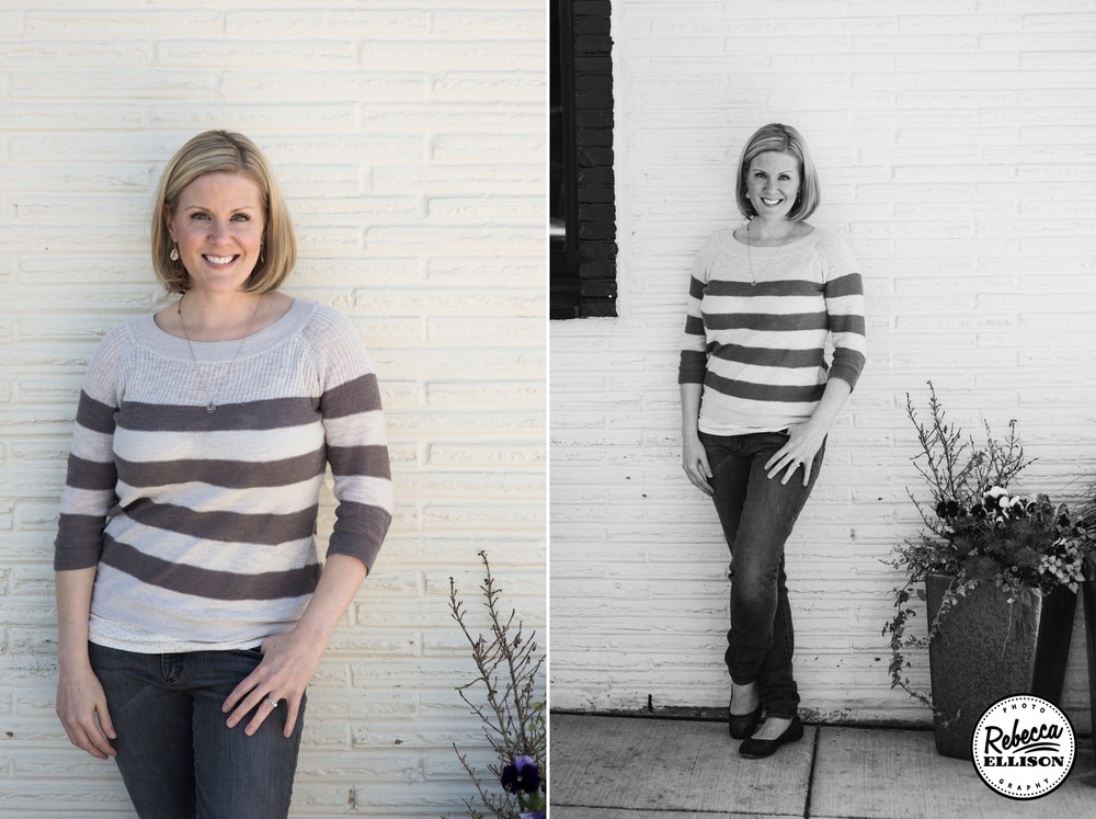 Professional Portraits featuring casual attire and a white brick wall photographed by Seattle headshot photographer Rebecca Ellison