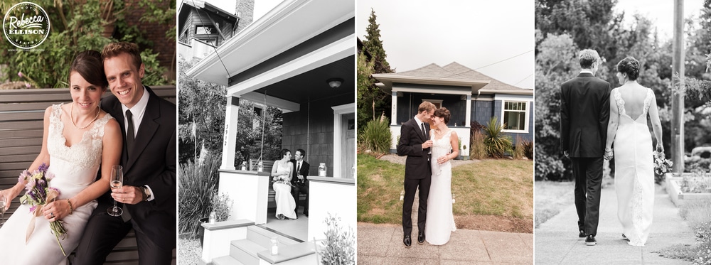 Bride and groom share special moments together during their outdoor wedding portraits photographed by Seattle wedding photographer Rebecca Ellison