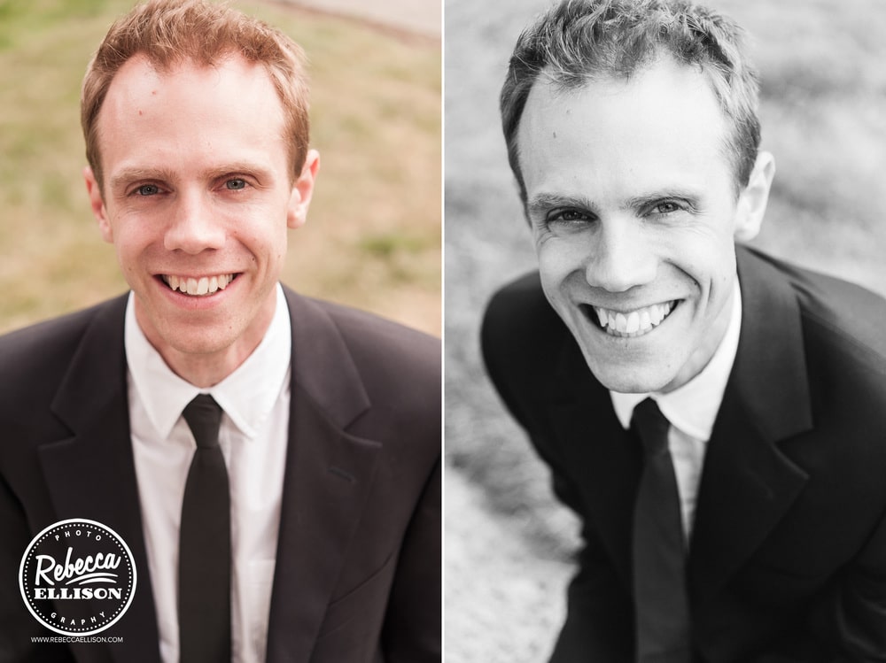 Groom details featuring a black suit and tie photographed by Rebecca Ellison Photography
