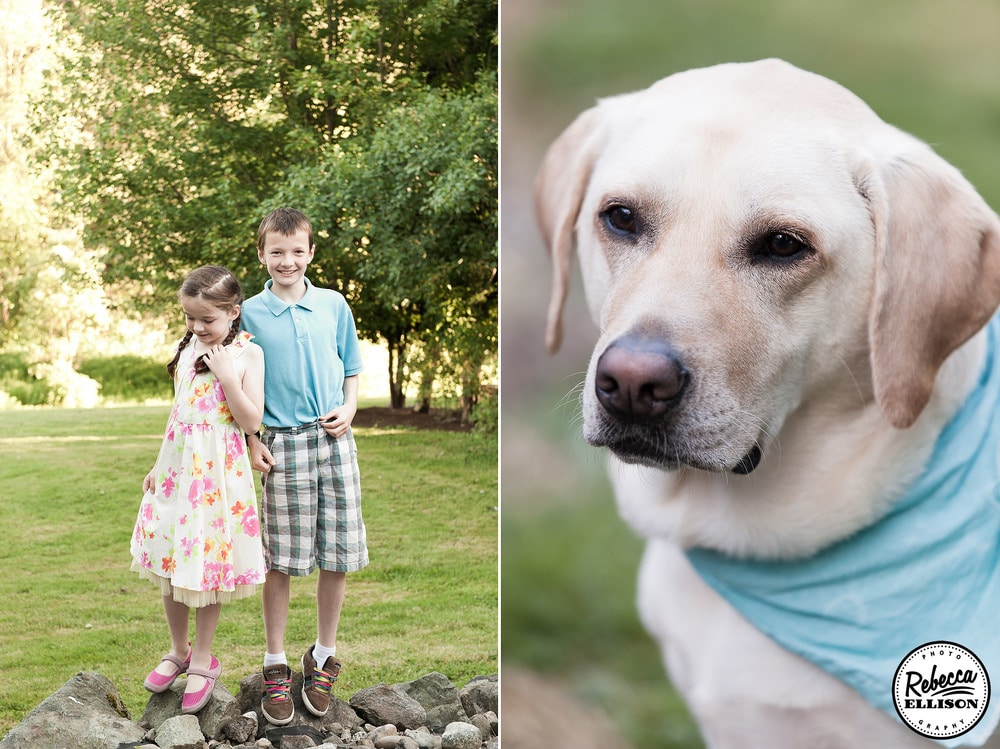 Kids enjoy an outdoor garden wedding reception while the bride and groom's dog looks on photographed by Seattle wedding photographer Rebecca Ellison