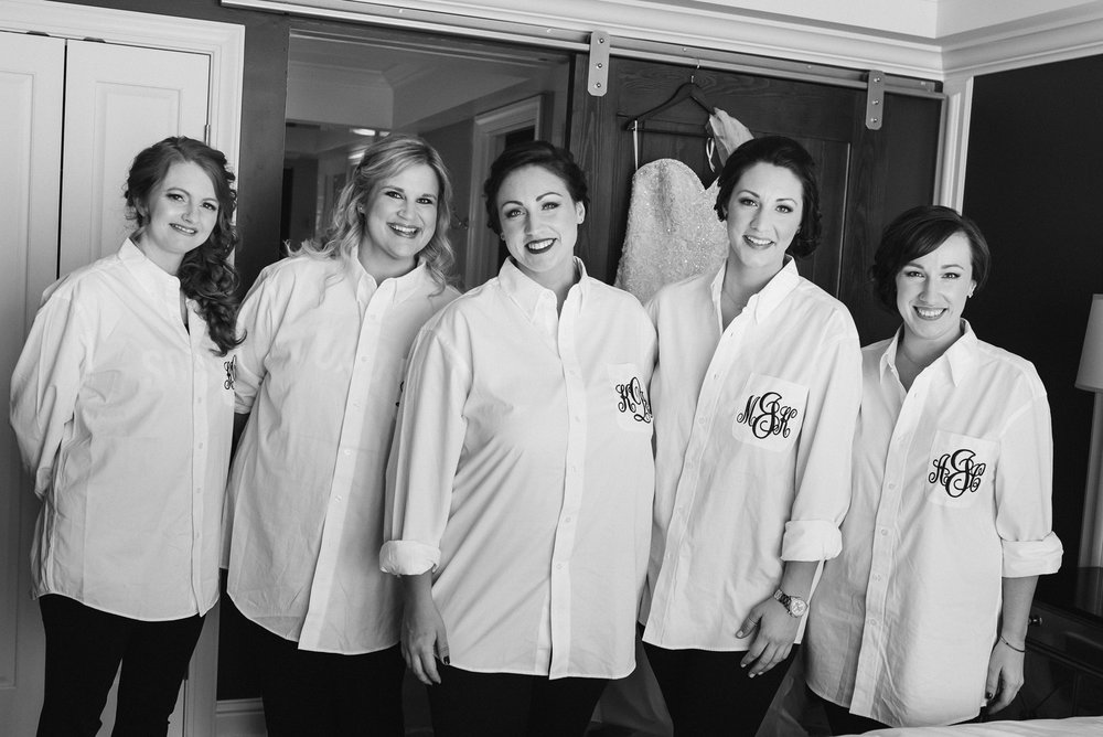 Bride and bridesmaids in custom shirts