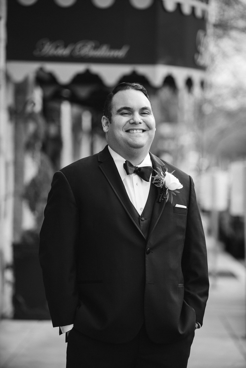 Groom before first site outside of Hotel Ballard for their Fremont Foundry Wedding in Seattle